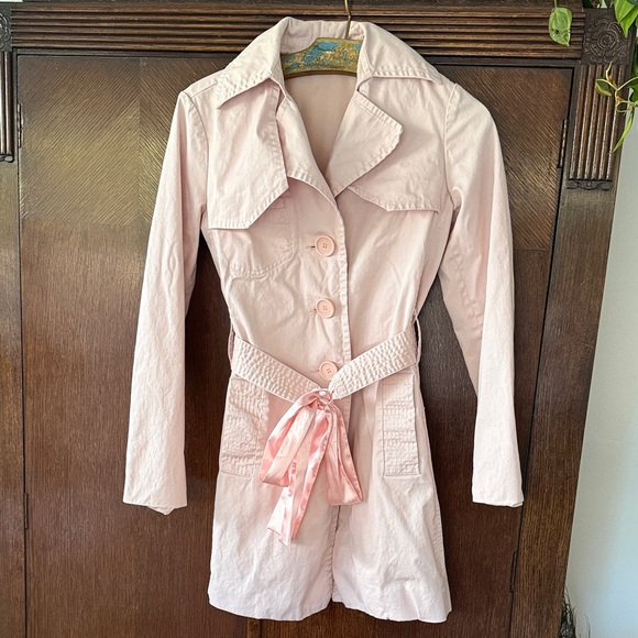 Buffalo David Bitton Pink Trench Coat Jacket Satin Belt Pockets Small Womens - Picture 9 of 9